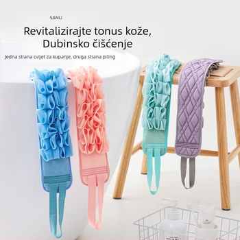 Sanli dvostruka kupaonska krpa s cvjetnom spužvom – dvodijelni dugi ručnik za leđa, dvostrano trljanje tijela
