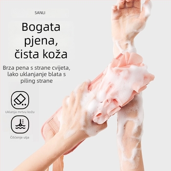 Sanli dvostruka kupaonska krpa s cvjetnom spužvom – dvodijelni dugi ručnik za leđa, dvostrano trljanje tijela