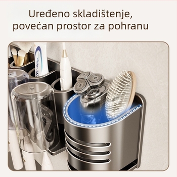 Muquan dvodijelni držač četkica od Space aluminijske legure, zidni bez bušenja, držač čašica za vodu za usnu