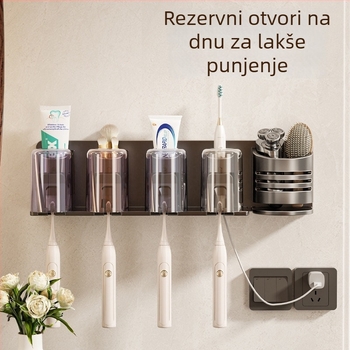 Muquan dvodijelni držač četkica od Space aluminijske legure, zidni bez bušenja, držač čašica za vodu za usnu
