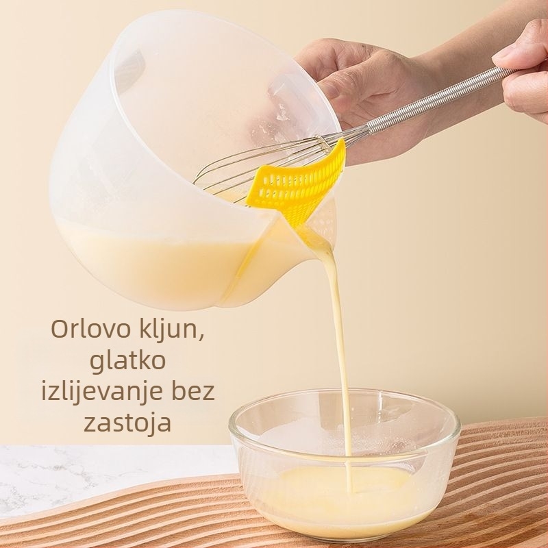 Ručni kuhinjski alat za pranje riže s filtrom, odvajačem jaja, mjernom čašom i graduiranom zdjelom — moderan minimalistički stil