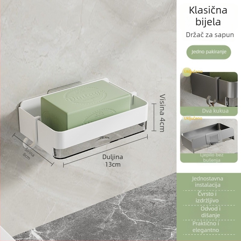 Držač sapuna za kupaonicu s usisnom čašom, bez bušenja – ABS debeli, bez poklopca, moguć ispis logotipa, prilagodba dostupna