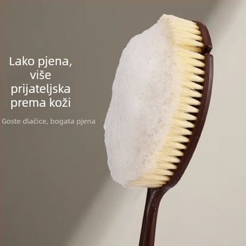 Kokosov štetin za kupanje s imitacijom svinjske dlake, ergonomski dizajn dlana-luk, 2-u-1 suha i mokra četka, duga drška