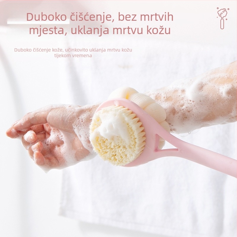 Četka za kupanje s dugim držalom, mekanim dlačicama, 2-u-1 i dvostrana, masaža leđa, pakiranje 50 kom