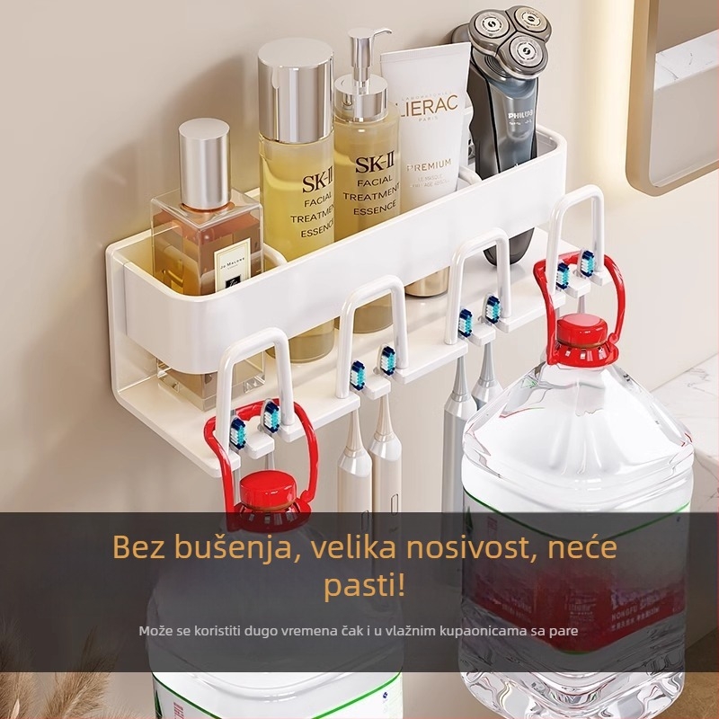 Držač za četkice za zube, zidni bez bušenja, Space Aluminum, 2–6 pretinaca, sušenje i skladištenje