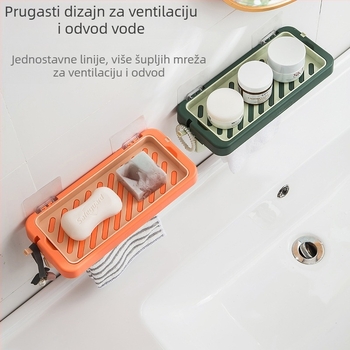 Zidni držač sapuna za kupaonicu s odvodom tekućine, bez bušenja, ABS materijal