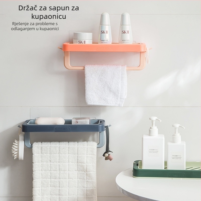 Zidni držač sapuna za kupaonicu s odvodom tekućine, bez bušenja, ABS materijal