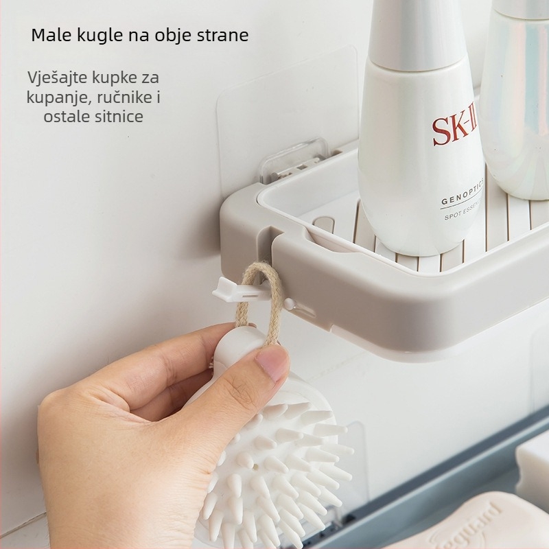 Zidni držač sapuna za kupaonicu s odvodom tekućine, bez bušenja, ABS materijal