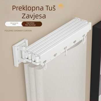 Bez bušenja, sklopiva šipka tuš zavjesa s pregradom kupaonice, vodootporna i otporna na plijesan, proširiva sušilica za balkon, poliester