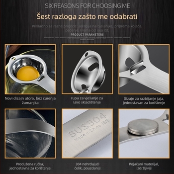 Razdjeljivač bjelanjka i žumanjka, metalna konstrukcija, za kućnu upotrebu, bez loga