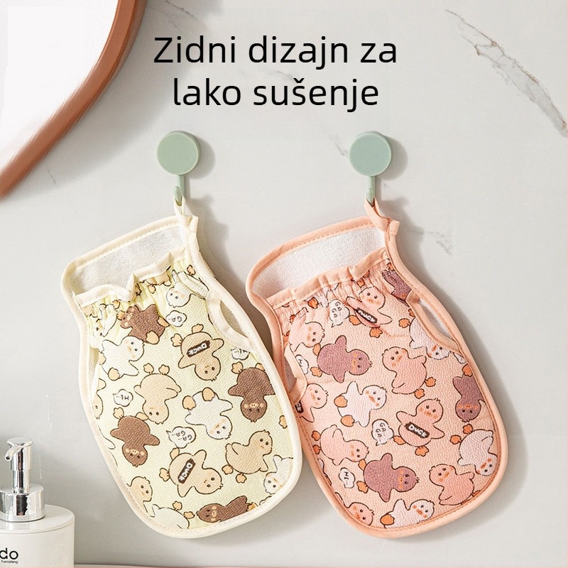 Eksfolijacijska rukavica za tuširanje s dizajnom patke, debeli dio za ribanje leđa, viskozni materijal