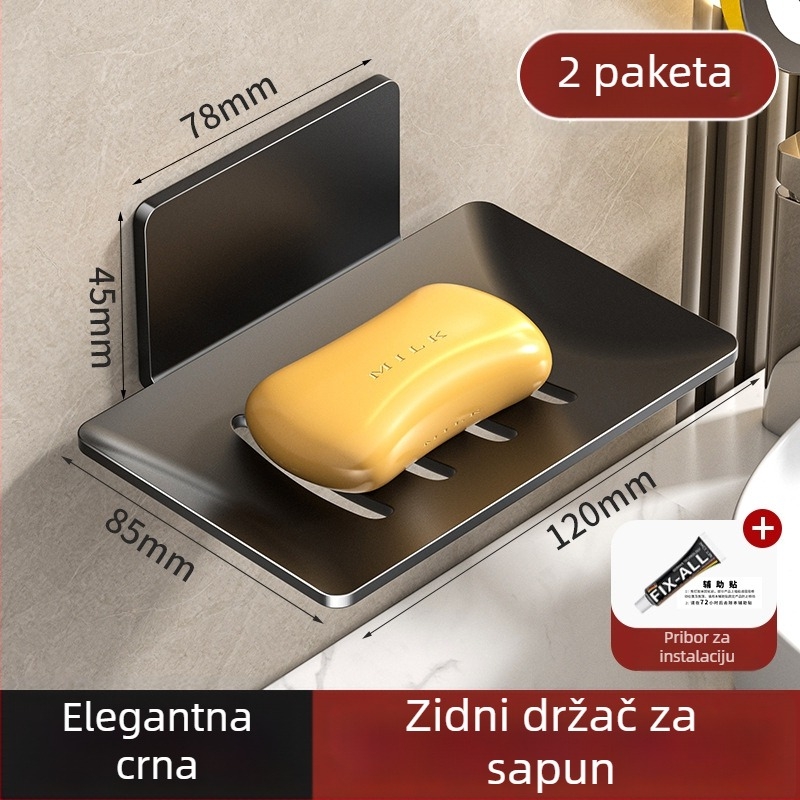 Zidni držač sapuna za kupaonicu sa usisnom čašom, bez bušenja, od ugljičnog čelika
