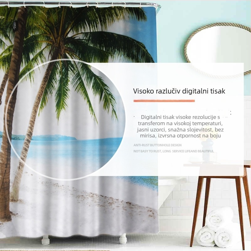 Kada zavjesa s digitalnim ispisom krajine s vodopadom, poliester tkanina, novi kineski stil, mogućnost prilagodbe.