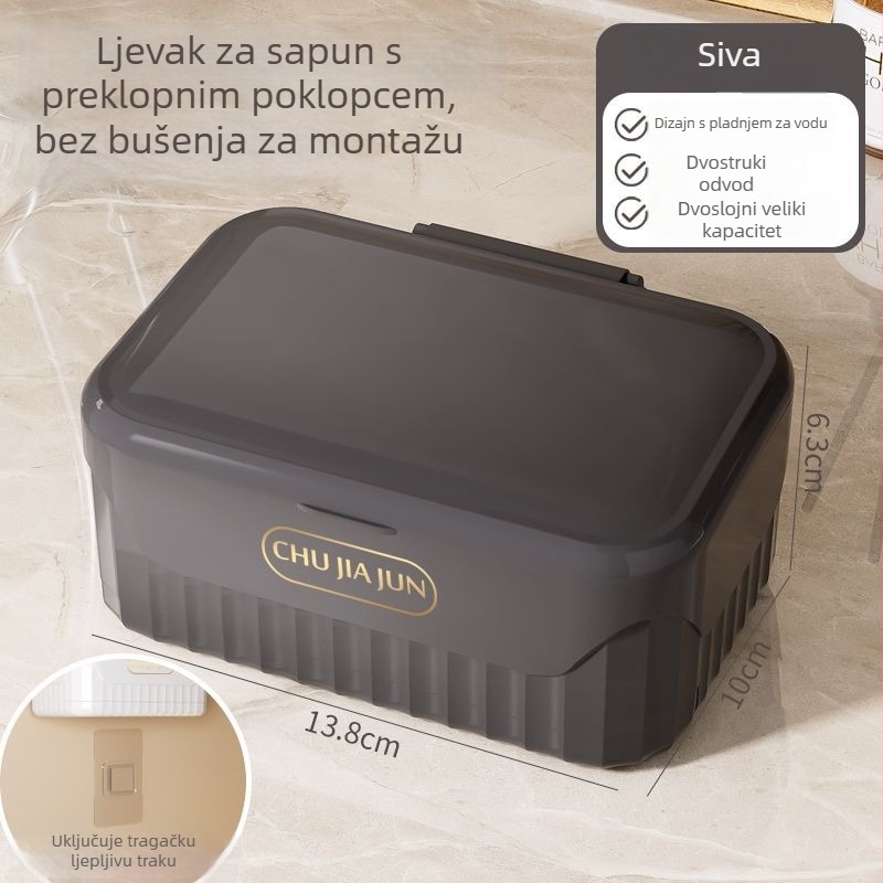 Kutija za sapun s poklopcem, PP materijal, usisna čašica, otisnuti logo, Model 101, prilagodljiv