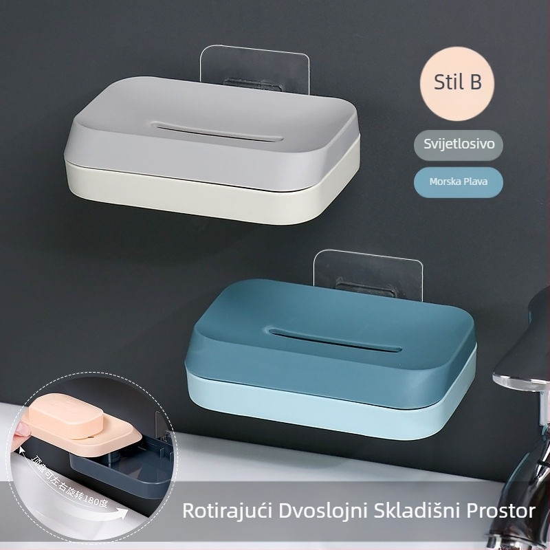 Xingliya plastična kutija za sapun na zid, bez bušenja, dvostruki odvodni stalak