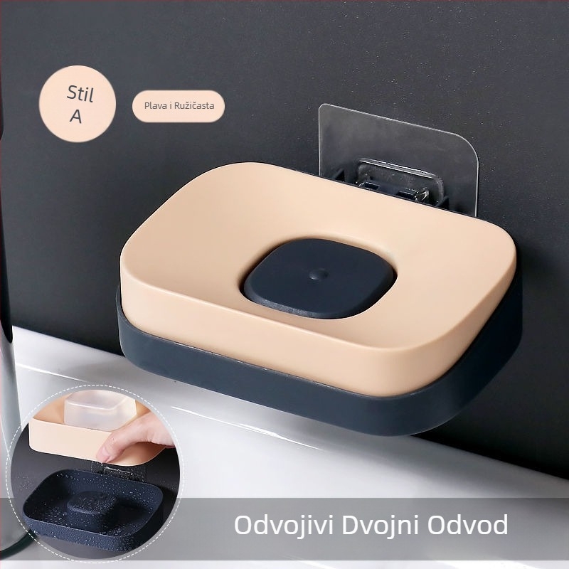 Xingliya plastična kutija za sapun na zid, bez bušenja, dvostruki odvodni stalak