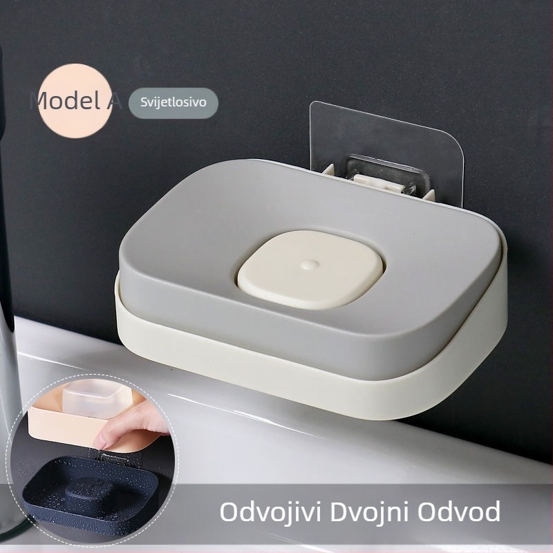 Xingliya plastična kutija za sapun na zid, bez bušenja, dvostruki odvodni stalak