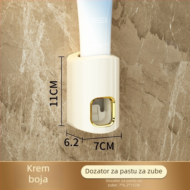 Držač četkica za zube s vakuumskim pričvršćivanjem i dozatorom paste – plast, kupaonica, bez bušenja