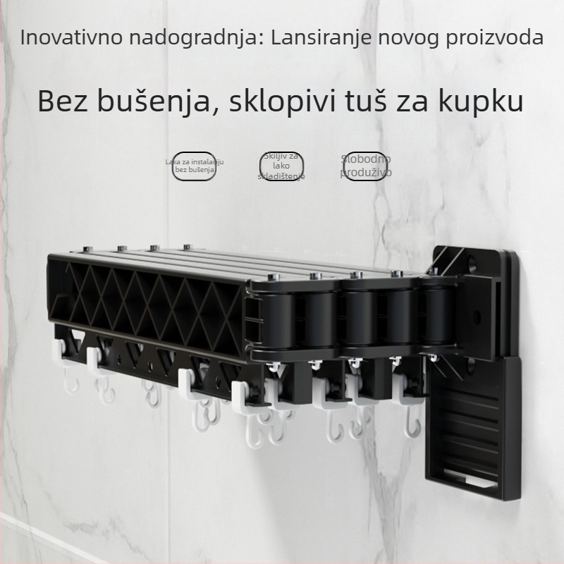 Aluminijska šipka za zavjesu za tuš, sklopna teleskopska, bez bušenja, s mogućnošću logotipa, lagan luksuzni stil kupaonice