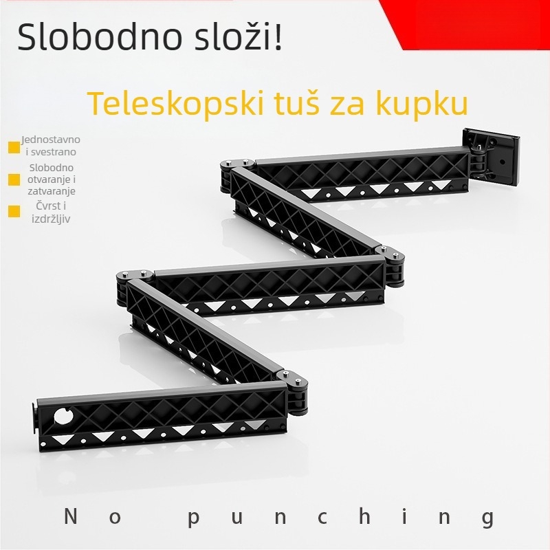 Aluminijska šipka za zavjesu za tuš, sklopna teleskopska, bez bušenja, s mogućnošću logotipa, lagan luksuzni stil kupaonice