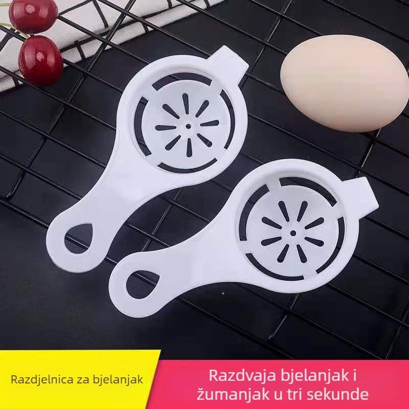 Separator bjelanjka i žumanjka — ručni, plastični, moderni minimalistički stil, ne električni.