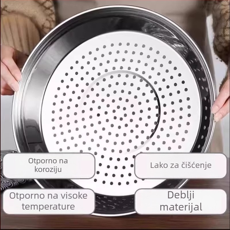 Tava za paru za wok, nehrđajući čelik 304, debela, otporna na visoke temperature, lako se čisti, guste rupe za paru, višenamjenska parna mreža 1R