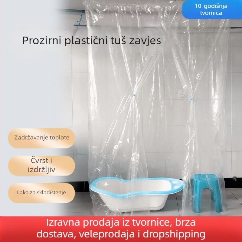 Prozirni PE kupaonski šator, pravokutnog oblika, standardne debljine, prilagodljiv, dostupne različite veličine
