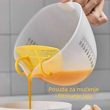 Filter zdjela s graduiranom mjerom, zdjela za miješanje, filtr za tekuća jaja, žlica za filtriranje šlaga i pečenje, PP materijal, minimalistički stil