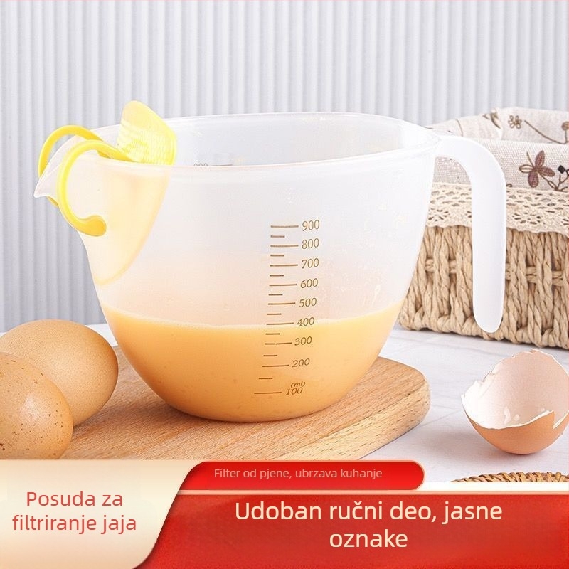 Filter zdjela s graduiranom mjerom, zdjela za miješanje, filtr za tekuća jaja, žlica za filtriranje šlaga i pečenje, PP materijal, minimalistički stil
