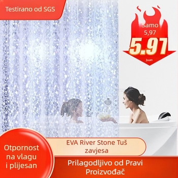 Prosperous set zavjesa za tuširanje u kupaonici: debeli, vodootporni i otporni na plijesan, PEVA/3D EVA, uzorak kamenčića i mreže, montaža bez bušenja