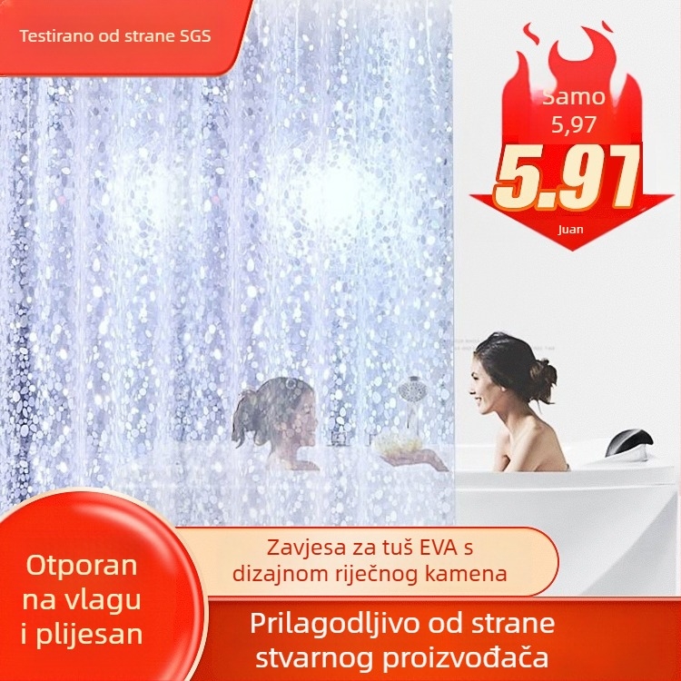 Prosperous set zavjesa za tuširanje u kupaonici: debeli, vodootporni i otporni na plijesan, PEVA/3D EVA, uzorak kamenčića i mreže, montaža bez bušenja