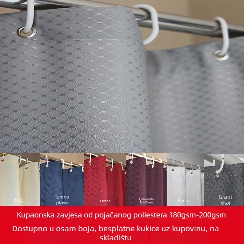 Zavjesa za tuširanje jacquard, poliesterski jacquard materijal, vodootporna i otporna na plijesan, jacquard stil, uzorak vafla, prilagodba dostupna