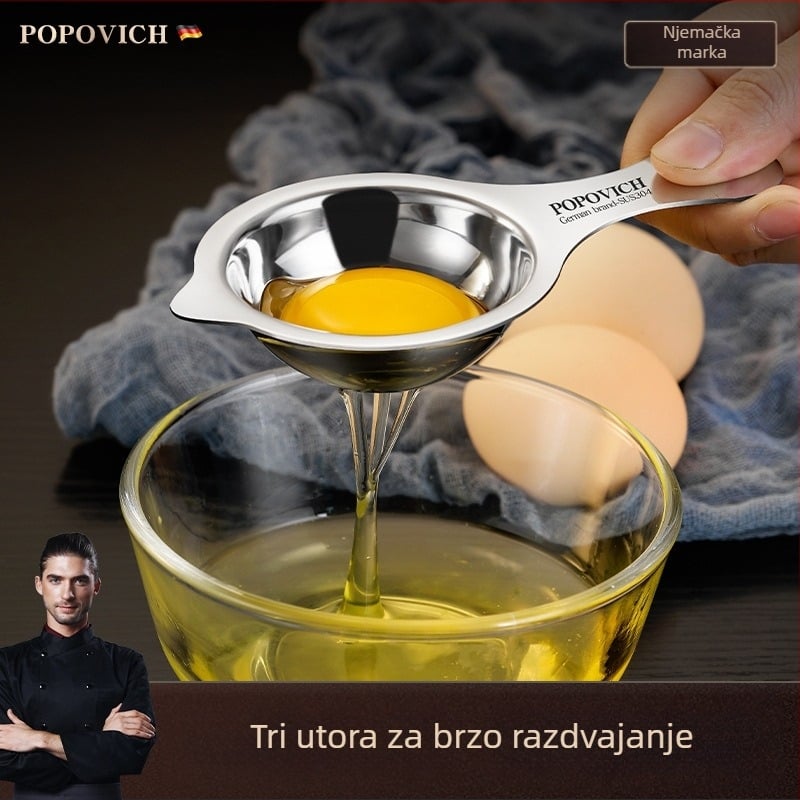 Razdjelnik bjelanjka i žumanjka – 304 nerđajući čelik, marka Popovich, otisnuto logo, prilagodljiva obrada