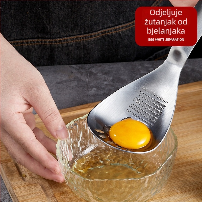 Višenamjenska žlica za hranu s odvajačem žumanjka i bjelanjka te otvaračem boca, nehrđajući čelik 304