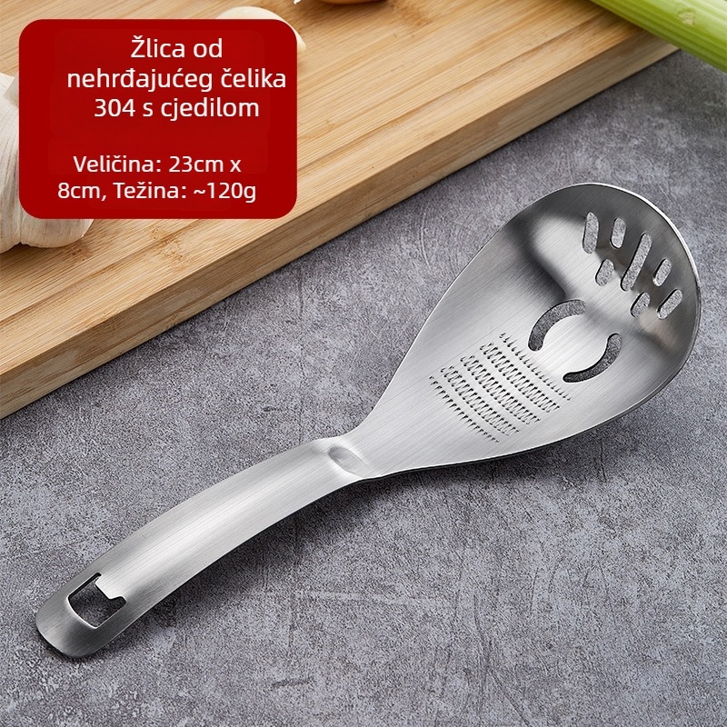 Višenamjenska žlica za hranu s odvajačem žumanjka i bjelanjka te otvaračem boca, nehrđajući čelik 304