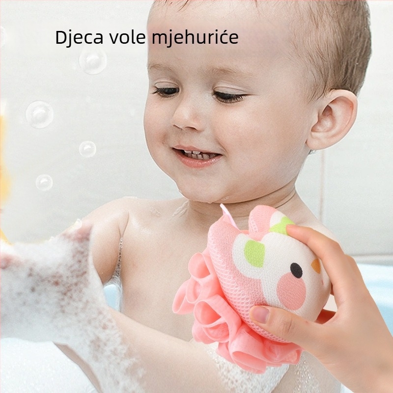 Kupaonska spužva s dizajnom crtane mačke — pjenasta, pogodna za djecu, dvostruka funkcija: spužva i ručnik, materijal: viscose vlakna + PE, univerzalna uporaba