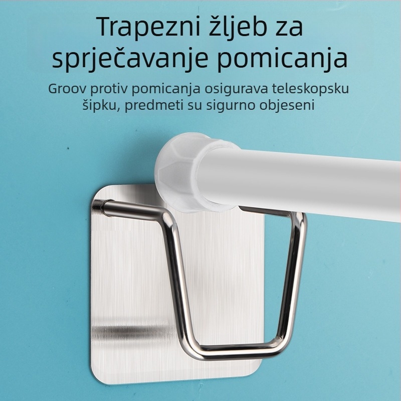 Teleskopski držač zavjese s ljepilnom montažom, bez bušenja – nehrđajući čelik, moderni minimalistički stil