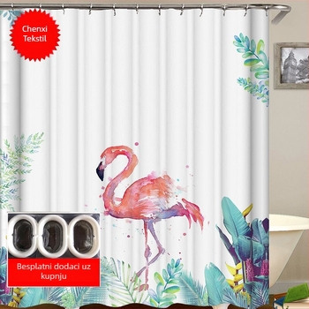 Tuš zavjesa od poliestera s flamingo printom, flamingo stil, tiskano logo, Chenxi Textile marka