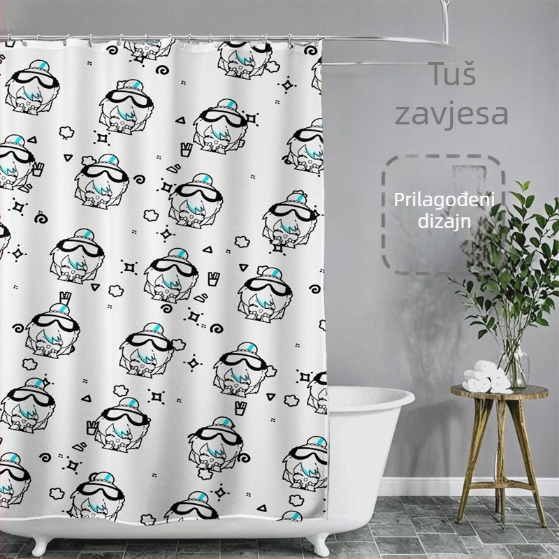 Prilagođeni set kupaonskih zavjesa od vodootpornog kožnog platna, cartoon motiv, prilagođeni ispis prema crtežu