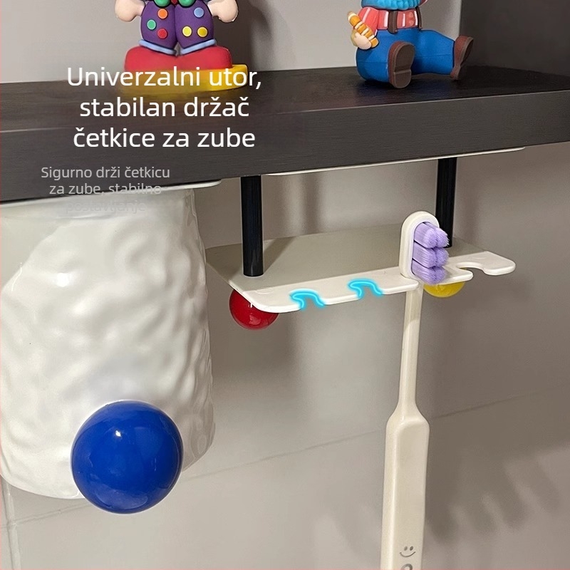 Držač četkica za zube - zidni, bez bušenja, materijal: karbonska čelika + plast, držač za čašu i četkicu u kupaonici