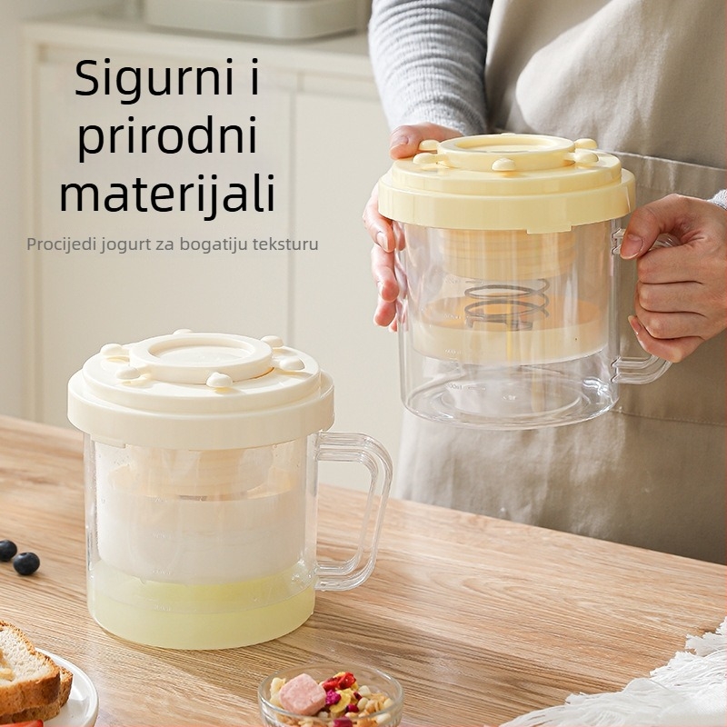 Separator za jogurt s oprugom koja se rotira, poklopcem i filterom za surutku – pogodna za domaći jogurt; materijal: PP, ABS, PS, nehrđajući čelik