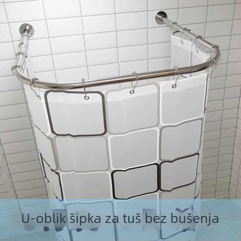 Set tuš šipke u obliku slova U bez bušenja, kupaonica, teleskopska U-oblika šipka, nehrđajući čelik, vodootporna zavjesa za tuš, pregradni prostor za tuš