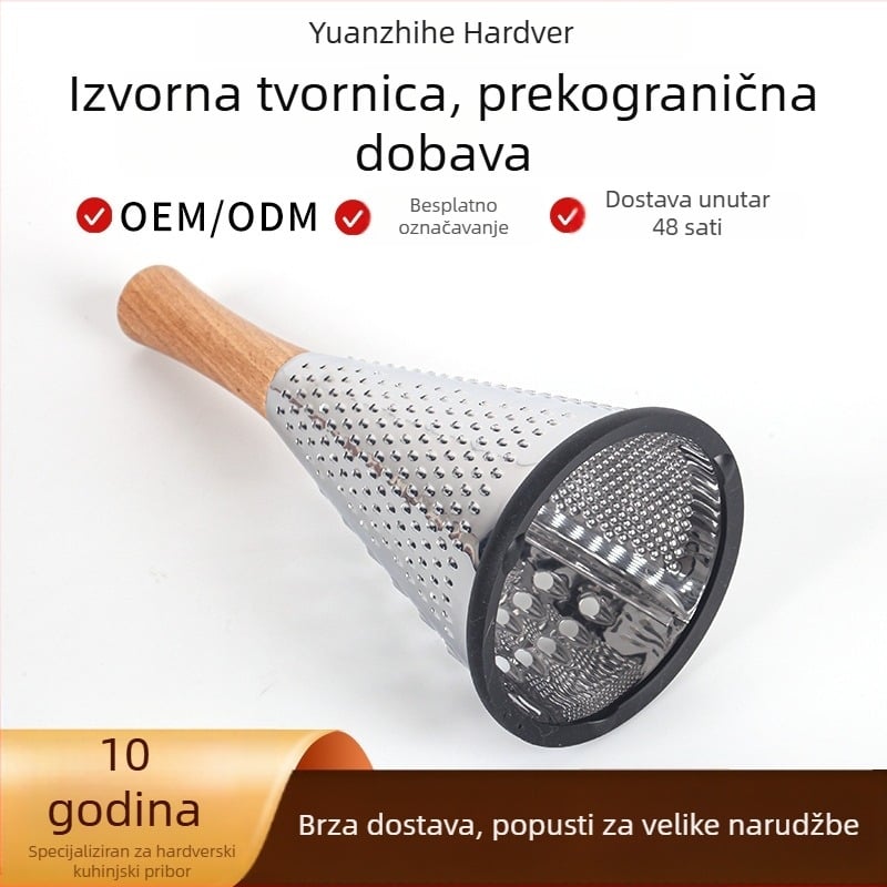 Naribac za sir i povrće s drvenim držalom – konusnog oblika od nehrđajućeg čelika, ručni rad, višenamjenski kuhinjski alat