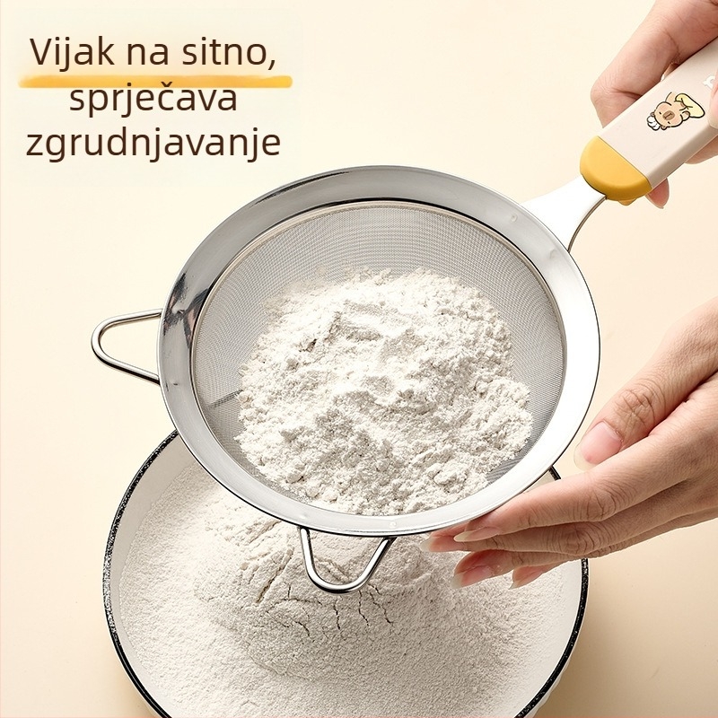 Set kuhinjskih alata od nehrđajućeg čelika 304: sito za brašno, mrežna filtracijska mreža, žlica s rupicama za jaja, separatori bjelanjka, mućnjak za jaja