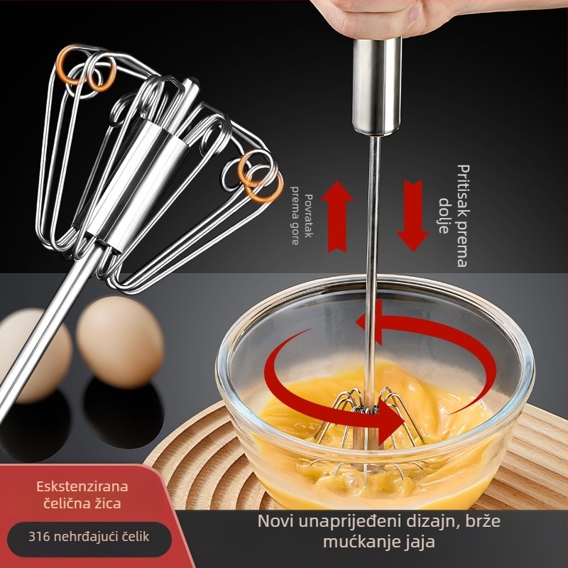 Ručni mućkalica za jaja od nehrđajućeg čelika - prijenosna, modernog stila (Brand: Chef jun; Materijal: nehrđajući čelik; Rad: ručni; Stil: moderni)