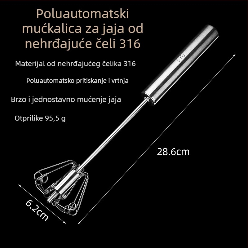 Ručni mućkalica za jaja od nehrđajućeg čelika - prijenosna, modernog stila (Brand: Chef jun; Materijal: nehrđajući čelik; Rad: ručni; Stil: moderni)