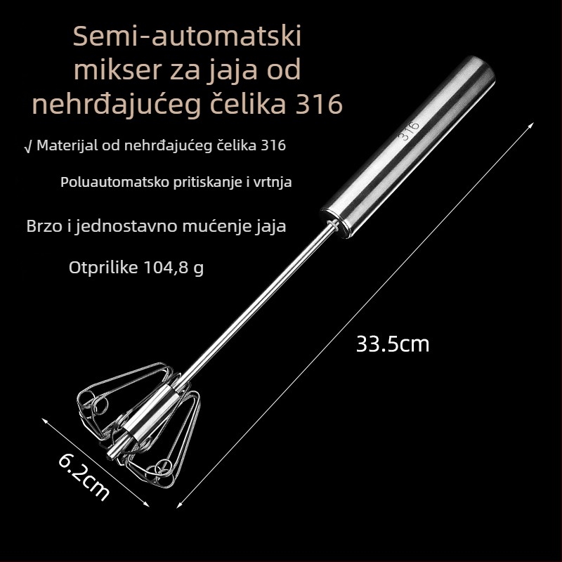 Ručni mućkalica za jaja od nehrđajućeg čelika - prijenosna, modernog stila (Brand: Chef jun; Materijal: nehrđajući čelik; Rad: ručni; Stil: moderni)
