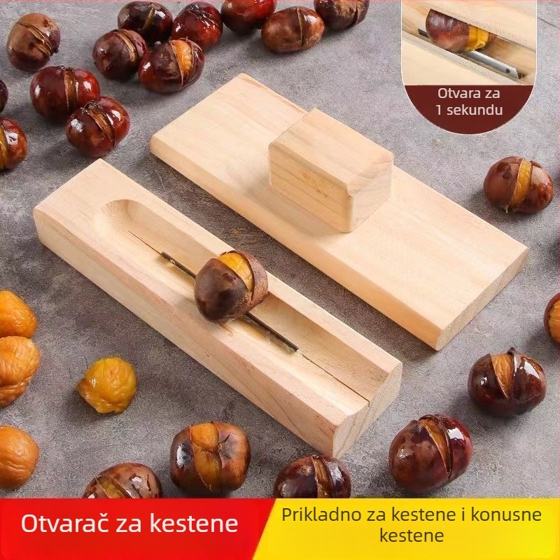 Drveni otvarač za kestene i ljusćenje – višenamjenski alat za kestene i sjemenke lotosa, moderni minimalistički stil, s tiskanim logom, predstavljen zimi 2020