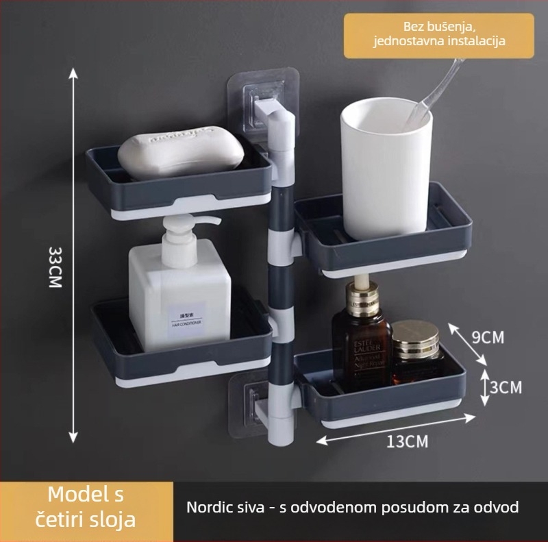 Zidni držač sapuna s usisnom čašom, rotirajući, 3-slojni ili 1-slojni, plastični, pakiranje 120 komada
