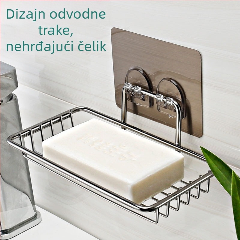 Držač sapuna od nehrđajućeg čelika, zidni, dvostruke razine, s odvodom i usisnom čašom
